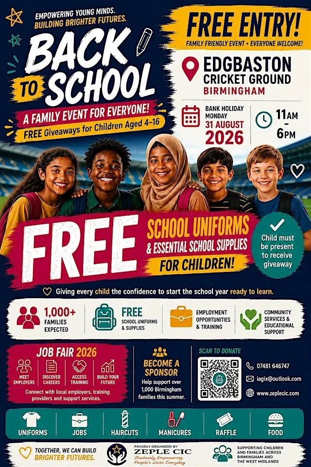 Back to School Conference, Giveaway & Job Fair 2026 | FREE Family Event at Edgbaston cricket ground