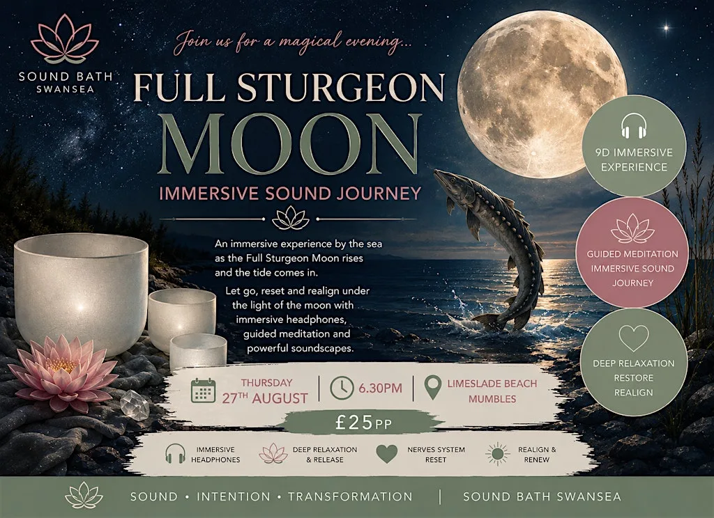 Full Moon Beach Sound Waves Circle for the Sturgeon Moon at Limeslade Bay