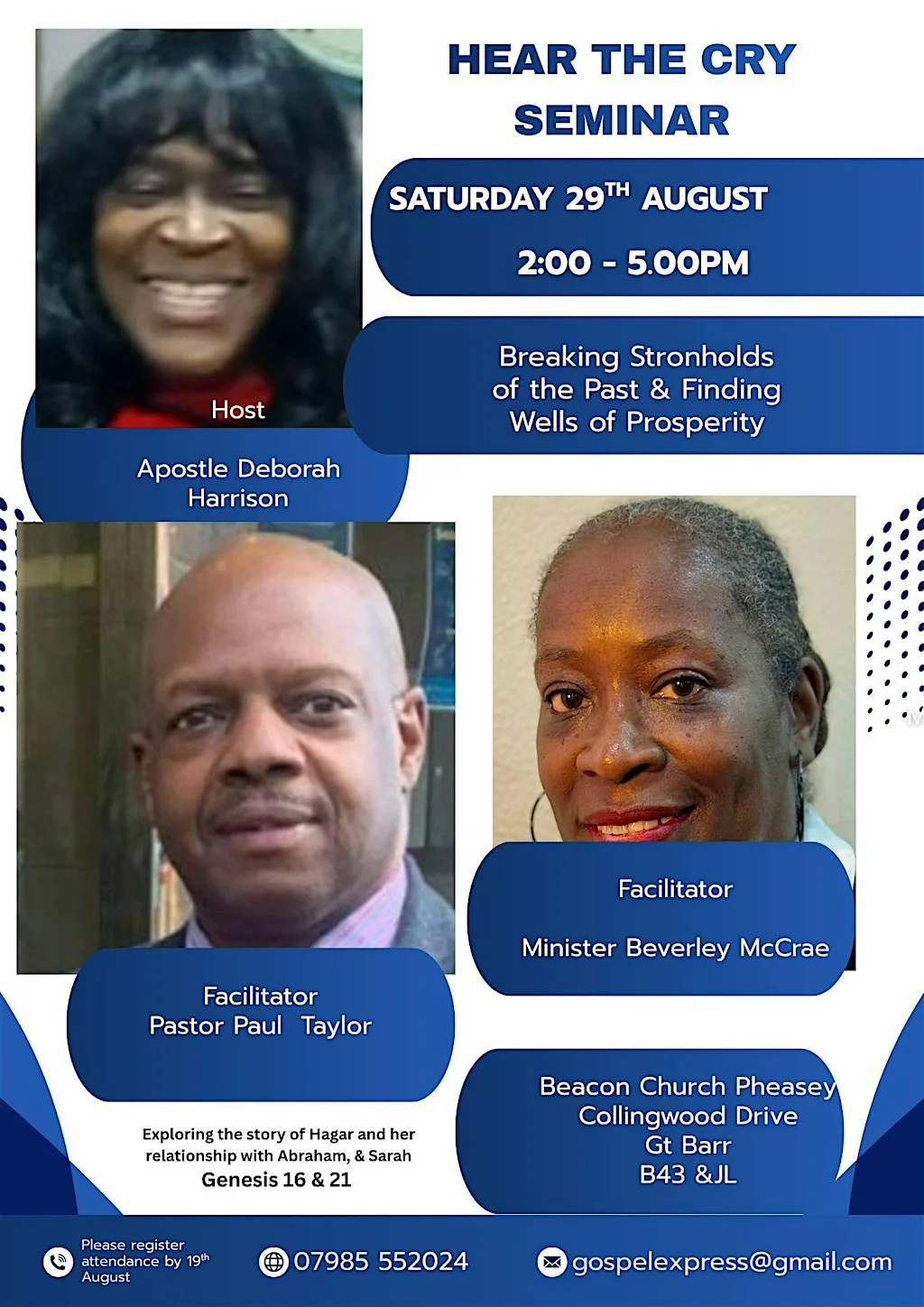 The cries of Hagar, Sarah & Abraham Seminar at Beacon Church Pheasey
