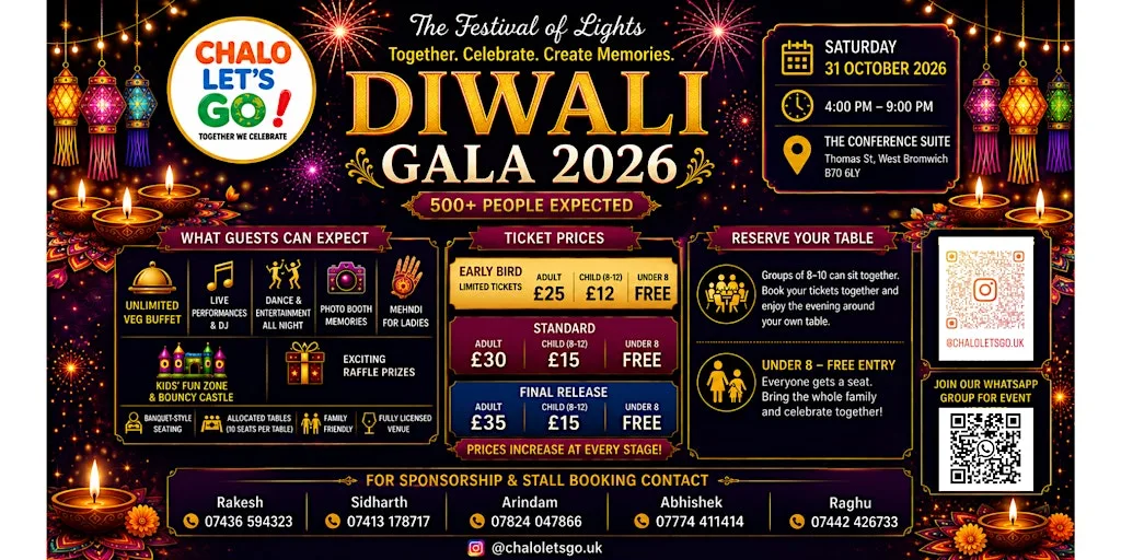 Diwali Gala 2026 | Birmingham Dinner, DJ & Family Celebration at The Conference Suite